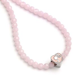 Collar con perlas rosas con silueta de Barbie en abalorio de corazn 40 cm