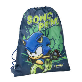Mochila saco Sonic Prime detalles verdes 30 x 39 cm
