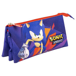 Estuche Portatodo Sonic Prime detalles rojos 3 compartimentos 22,5 cm