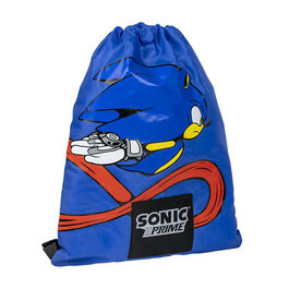 Mochila saco Sonic Prime detalles rojos 30 x 39 cm